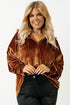Plus Size Velvet Chest Pocket Drop Shoulder Shirt